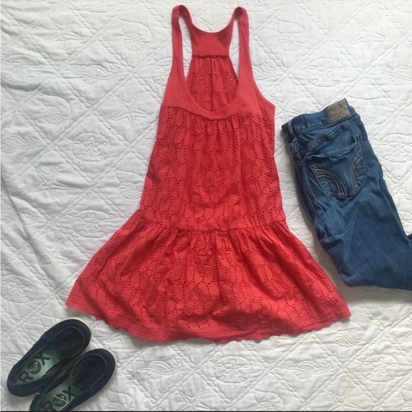 Unbranded Racerback Eyelet Lace Peplum Tank Red Size Small - Picture 2 of 7